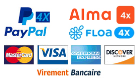 Paiement par PayPal, PayPal en 4 fois sans frais, Carte bancaire, Virement, Alma 4x, Floa CB4X